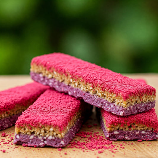 Barrette Fai da Te con Fiocchi d'Avena e Fiocchi di Zigolo Dolce (Chufa), Lampone e Ribes Liofilizzato