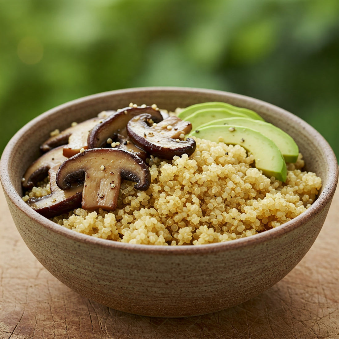 Bowl di Quinoa con Shiitake Saltati e Avocado