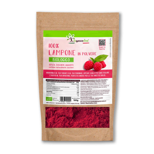 100% Lampone liofilizzato in polvere BIO - 100g Ideale per colorare le tue ricette!