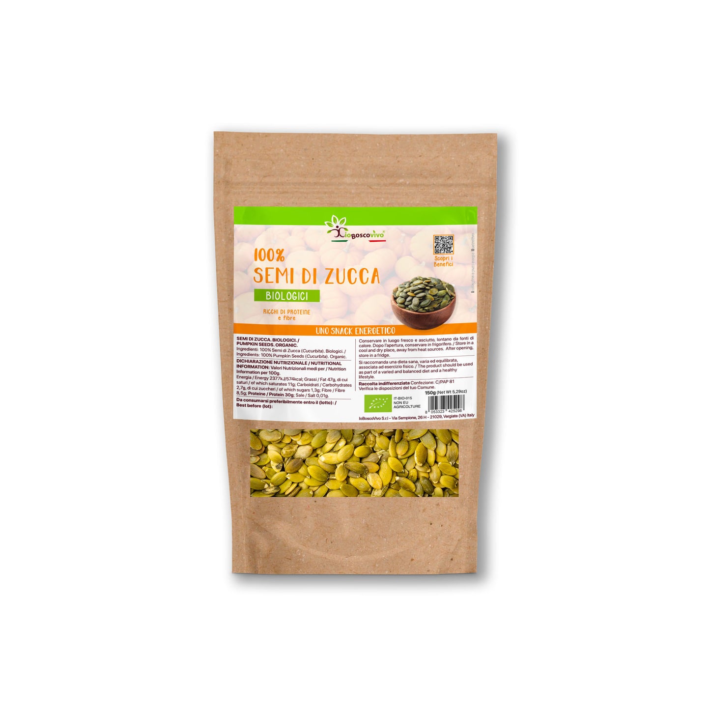 100% Semi di Zucca BIO - 150g | Snack croccante