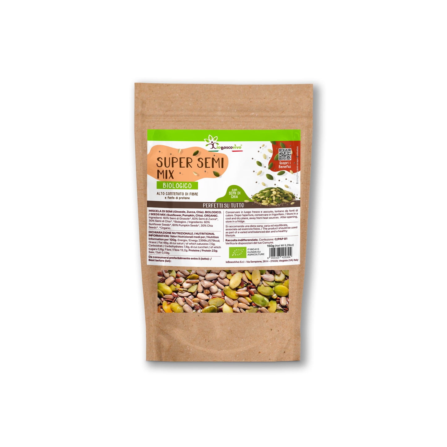 Supersemi Mix BIO - 150g Chia, Zucca, Girasole | Ricco di Fibre e Fonte di Proteine