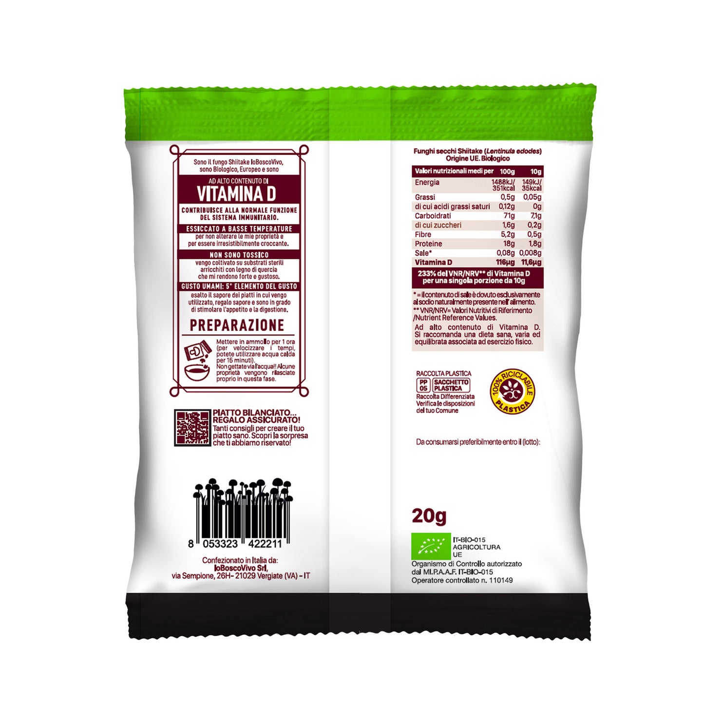 Funghi Shiitake Bio Secchi 20g - Ricchi di Vitamina D